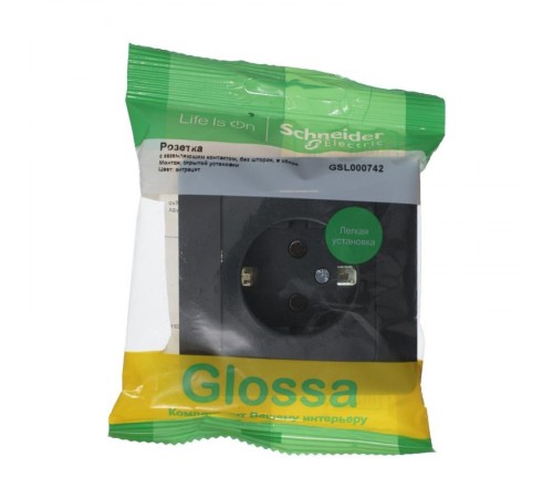 Glossa Антрацит Розетка с заземлением, 16А (в сборе)  GSL000742  SE