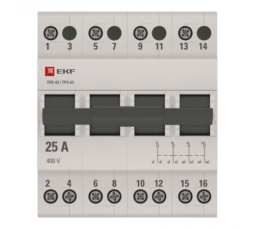 Трехпозиционный переключатель ТПС-63 4P 63А  TPS463  EKF