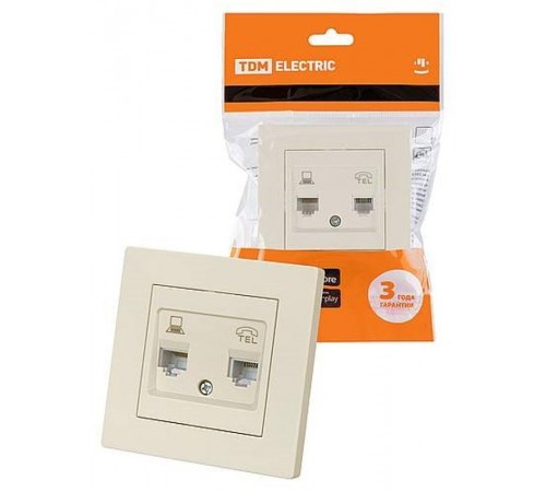 Розетка телефонная RJ11 + компьютерная RJ45 сл. кость "Сенеж"   SQ1816-0148  TDM