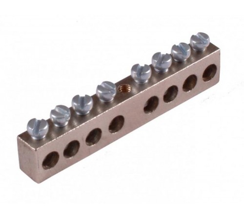 Шина _PE_ 150.10 Шина "РЕ" на 10 присоединений 150А 1 крепежное отверстие  Шина _PE_ 150.10  HEGEL