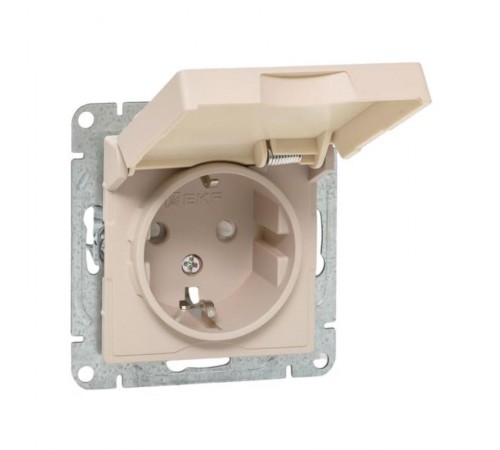 Механизм розетки, 16А, IP44, с заземлением, со шторками, c крышкой, кремовый Эпика  UP1-SOI-111-44 EKF