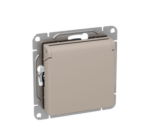 Механизм розетки, 16А, IP44, с заземлением, со шторками, c крышкой, кремовый Эпика  UP1-SOI-111-44 EKF