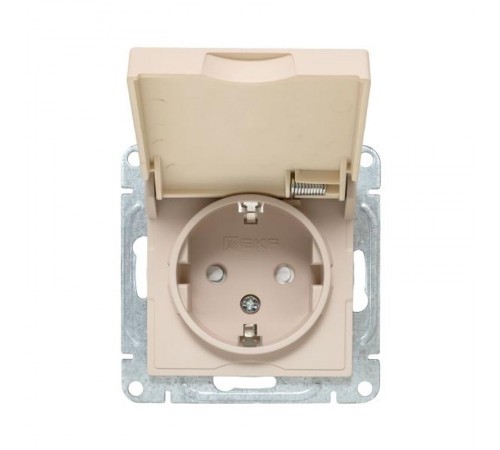 Механизм розетки, 16А, IP44, с заземлением, со шторками, c крышкой, кремовый Эпика  UP1-SOI-111-44 EKF