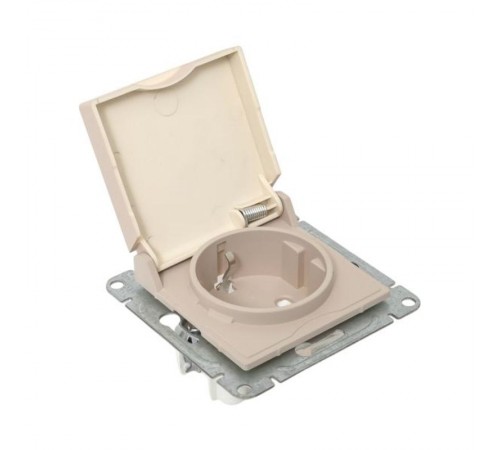 Механизм розетки, 16А, IP44, с заземлением, со шторками, c крышкой, кремовый Эпика  UP1-SOI-111-44 EKF