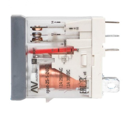Реле промежуточное с кнопкой и мех. Индикацией RPAt 25/1 12A 24В DC  rpat-25-1-24DC   EKF