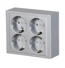 Розетка накладного монтажа, Schuko 4 поста, Impressivo, алюминий  404EA-83   2TKA00001615  ABB