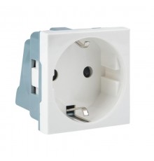 Розетка 45х45 (2 модуля), с заземлением, белая, прямая  E2MR16-028-10  EKF