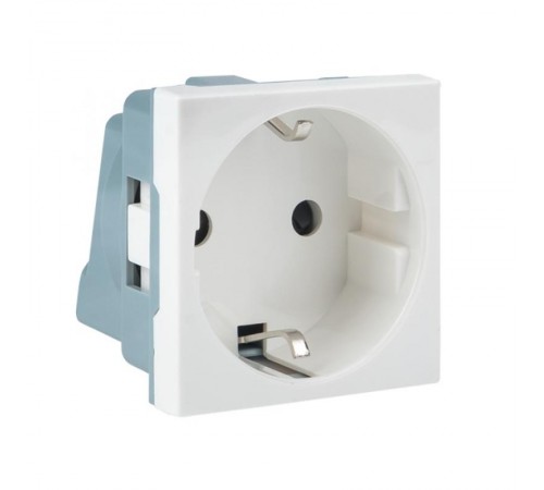 Розетка 45х45 (2 модуля), с заземлением, белая, прямая  E2MR16-028-10  EKF