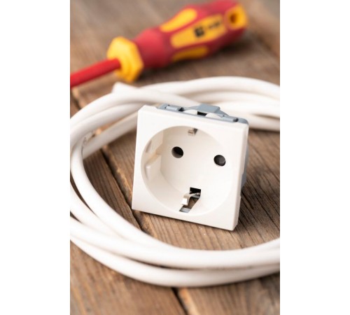 Розетка 45х45 (2 модуля), с заземлением, белая, прямая  E2MR16-028-10  EKF