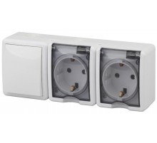 Блок две розетки+выключатель 11-7403-01 IP54, 16АХ(10AX)-250В, ОУ, Эксперт, Белый (5) Б0027673  ЭРА