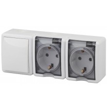 Блок две розетки+выключатель 11-7403-01 IP54, 16АХ(10AX)-250В, ОУ, Эксперт, Белый (5) Б0027673  ЭРА
