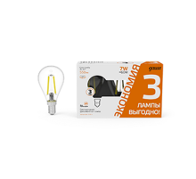 Лампа светодиодная Filament Шар 7W 550lm 2700К Е14 LED (3 лампы в упаковке) 1/20  105901107T  Gauss