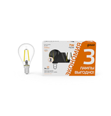 Лампа светодиодная Filament Шар 7W 550lm 2700К Е14 LED (3 лампы в упаковке) 1/20  105901107T  Gauss