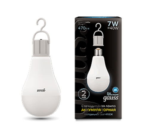 Лампа светодиодная LED A60 7W E27 470lm 4100K с Li-Ion аккумулятором 1/10/60  102402207  Gauss