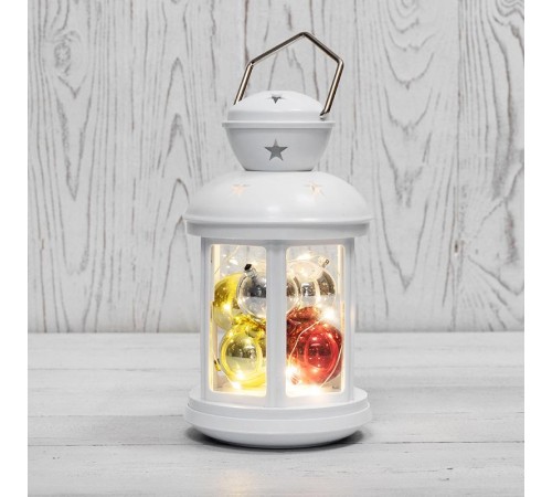 Декоративный фонарь с шариками 12х12х20,6 см, белый корпус, теплый белый цвет свечения  513-062  NEON-NIGHT