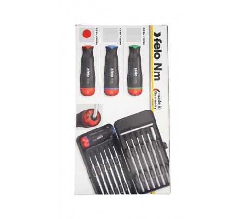 Отвертка c регулировкой крутящего момента Серия Nm 0,6-1,5 с набором насадок 12 шт в кейсе plus/minus  10099616  Felo