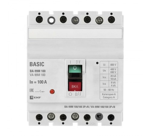 Выключатель автоматический ВА-99М 100/100А 3P+N 20кА EKF Basic  mccb99-100-100m-4P  EKF