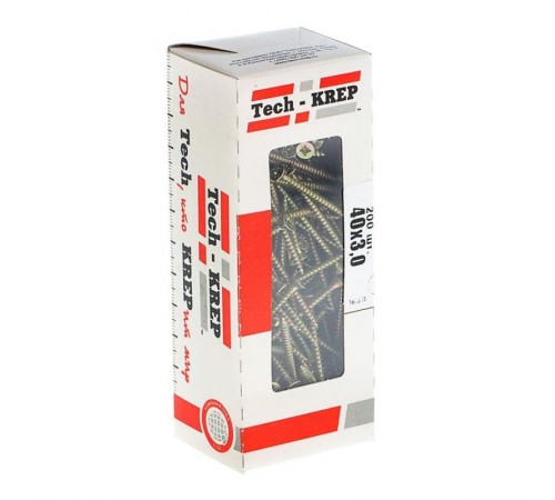 Саморезы универсальные 40х3,0 мм (200 шт) желтые - коробка с окном ( 0,244 кг)  102229  Tech-KREP