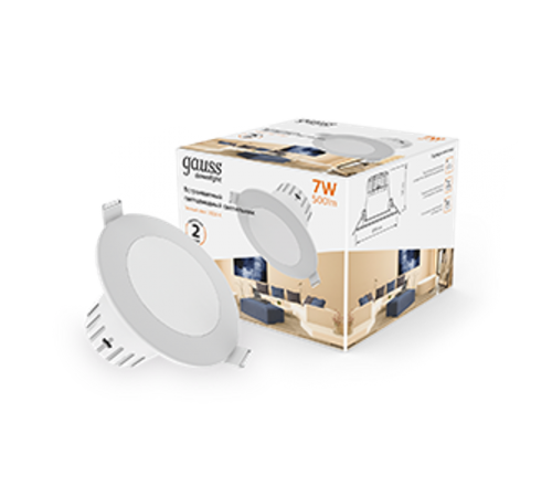 Светильник светодиодный встраиваемый круглый белый, 7W, 500 Lm LED 2700K  946411107  Gauss