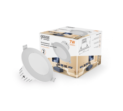 Светильник светодиодный встраиваемый круглый белый, 7W, 500 Lm LED 2700K  946411107  Gauss