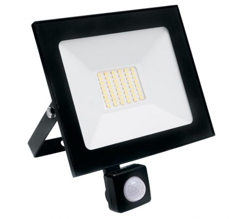 Прожектор светодиодный SFL80-50 с встроенным датчиком 2835SMD 50W 6400K AC220V/50Hz IP65, черный в компактном корпусе  29524  SAFFIT