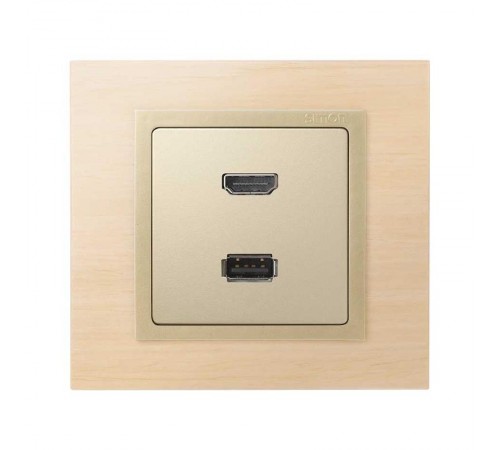 Накладка для розетки HDMI + USB 2.0 для передачи данных цвета шампань S82  8201095-034  Simon