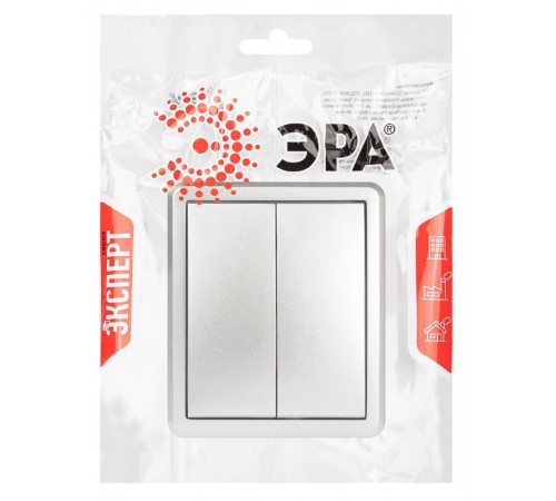 Выключатель Эксперт 11-1205-03 двойной с подсветкой IP20 10АХ-250В ОУ Алюминий  Б0063001  ЭРА