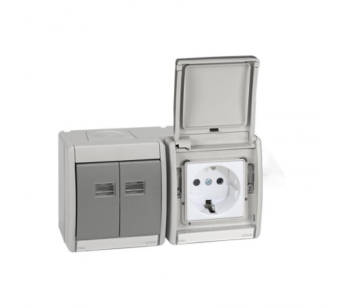 Основание под 2-местную рамку, IP55, открытый горизонтальный монтаж, 152*84*33мм, S44 Aqua, серый  4400761-035  Simon