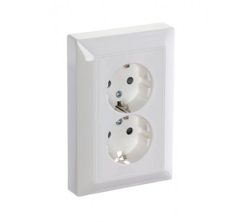 ABB Basic 55 Альп. белый Розетка 2-ая с/з моноблок, с защитными шторками  2021-0-0378   2CKA002021A0378  ABB
