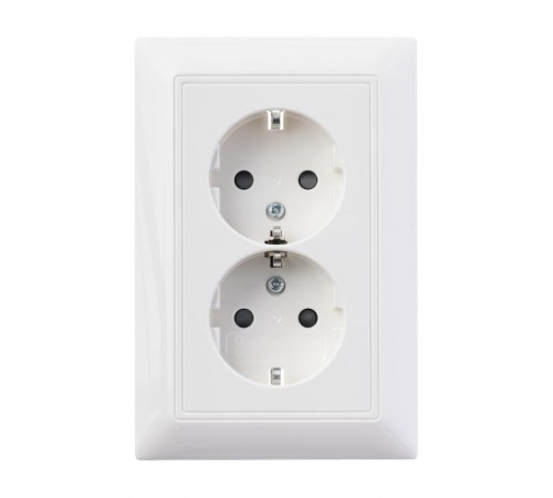 ABB Basic 55 Альп. белый Розетка 2-ая с/з моноблок, с защитными шторками  2021-0-0378   2CKA002021A0378  ABB