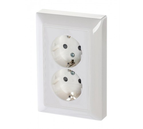 ABB Basic 55 Альп. белый Розетка 2-ая с/з моноблок, с защитными шторками  2021-0-0378   2CKA002021A0378  ABB