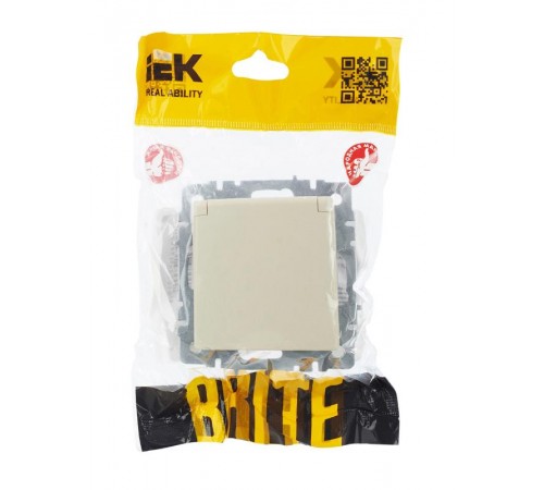 BRITE Розетка с заземлением со шторками с кр. 16А IP44 РСбш10-3-44-БрКр бежевый  BR-R16-16-44-K10  IEK