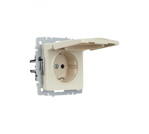 BRITE Розетка с заземлением со шторками с кр. 16А IP44 РСбш10-3-44-БрКр бежевый  BR-R16-16-44-K10  IEK