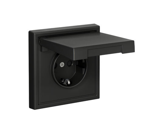 ArtGallery Базальт Розетка с заземлением со шторками с крышкой, 16А, IP20,  механизм, быстрозажим. клем.  GAL001446S  SE