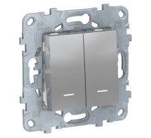 Unica New Алюминий Выключатель 2-клавишный, 2 мод., с подсветкой, 2 х сх. 1а  NU521130N  Schneider Electric