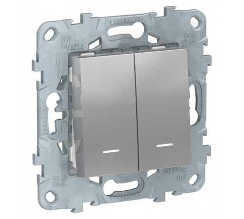 Unica New Алюминий Выключатель 2-клавишный, 2 мод., с подсветкой, 2 х сх. 1а  NU521130N  Schneider Electric
