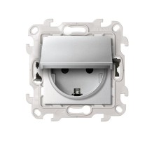 Розетка IP44 с крышкой, заземлением и шторками Schuko 2Р+Е 16A 250В с системой Push and Go цвета алюминий S24 Harmonie  2420448-033  Simon