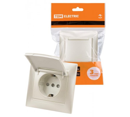 Розетка 2П+З 16А 250В IP44 с защ. шт. с крышкой перламутр "Лама"  SQ1815-0814  TDM