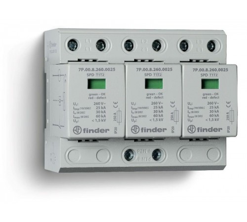 Устройство защиты от импульсных перенапряжений УЗИП тип 1+2 (3 варистор/искровый разрядник); модульный, ширина 108мм; степень защиты IP20