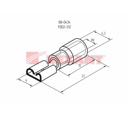 Клемма плоская изолированная гнездо 9 мм 1.5-2.5 мм (РПи-м 2.5-(9.0))  08-0434  REXANT