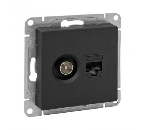 Механизм розетки TV+RJ45 (cat5), чёрный Эпика EKF  UP1-SOB-TV+RJ  EKF