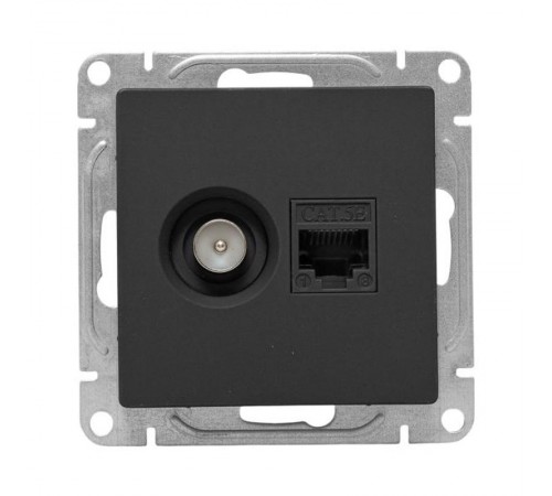 Механизм розетки TV+RJ45 (cat5), чёрный Эпика EKF  UP1-SOB-TV+RJ  EKF