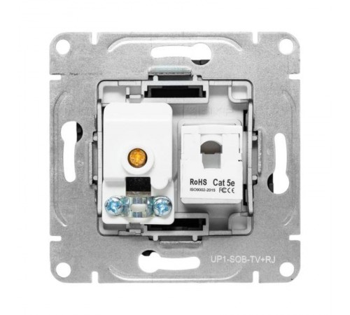 Механизм розетки TV+RJ45 (cat5), чёрный Эпика EKF  UP1-SOB-TV+RJ  EKF