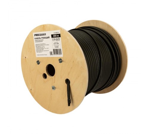 Кабель греющий саморегулирующийся для труб, водостоков, крыш 40КНС 2ЛП-65/85, UV, неэкранированный, 40Вт/м, 200м  51-0255-4  PROconnect