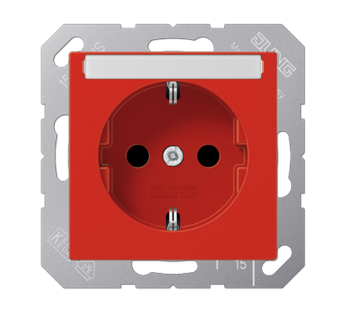 Штепсельная розетка SCHUKO 16A 250V~ с защитой от детей; с полем для надписи; термопласт; красная  A1520BFKINART  Jung