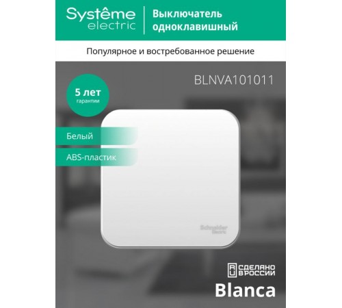 Blanca Белый О/У с изолирующей пластиной Выключатель 1-клавишный 10А, 250B  BLNVA101011  SE