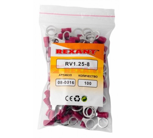 Наконечник кольцевой изолированный  8.4 мм 0.5-1.5 мм (НКи 1.5-8/НКи 1,25-8) красный  08-0016  REXANT