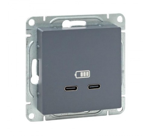 Механизм розетки USB-C - 2шт, графит Эпика  UP1-SOG-2USBC EKF