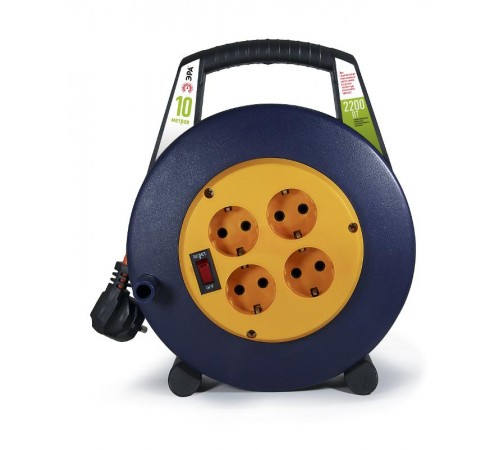 Удлинитель силовой BPx-4e-3x1-10m в закрытом корпусе с заземлением с выключателем 4 розетки 10м ПВС 3x1мм2 10А  Б0052927  ЭРА