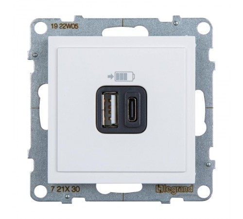 SUNO Зарядное устройство USB 2 выхода Тип А - Тип С Цвет "Белый"  721130  Legrand